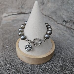 Aeropostale Chunky Silver Ball Chain Beaded Bracelet Rhinestone Ball Y2K Jewelry